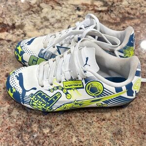 Puma Kids Soccer Cleats - White, Blue, and Green